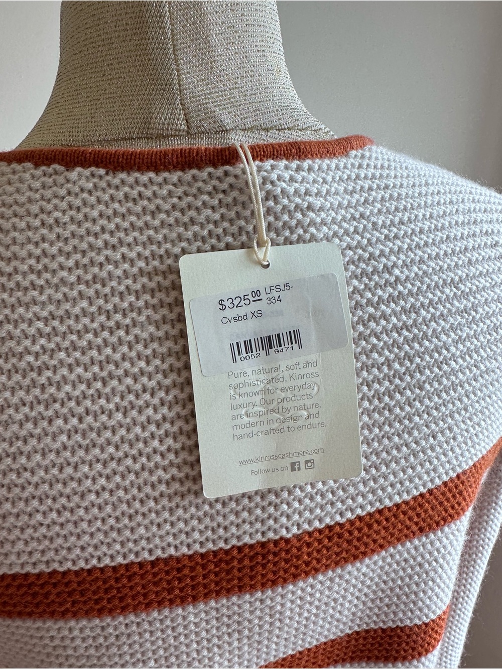KINROSS Cashmere Striped Wool/Cashmere Sweater Size XSmall - Picture 5 of 7